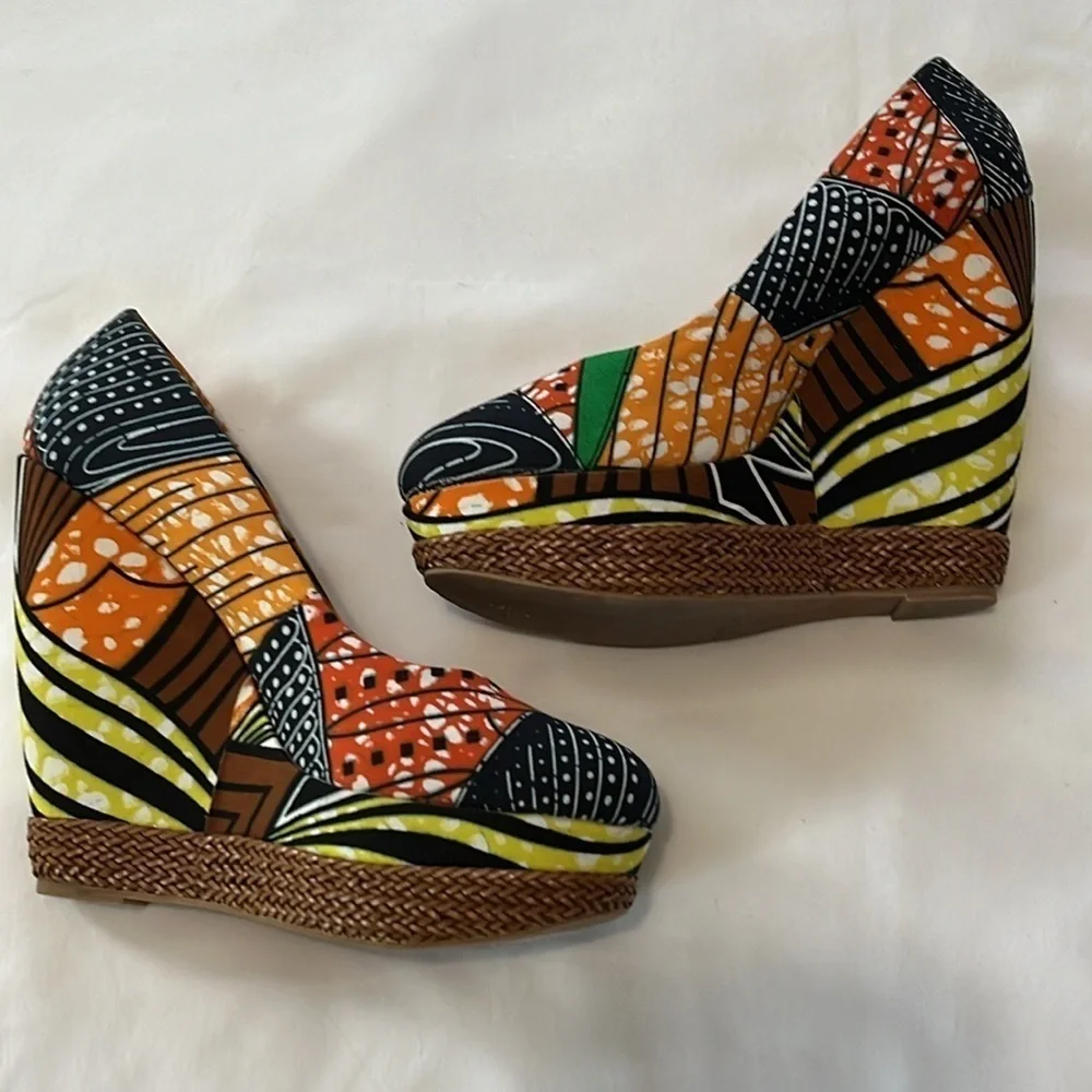 ALDO Multicolor African Ankara Print Canvas Wedges